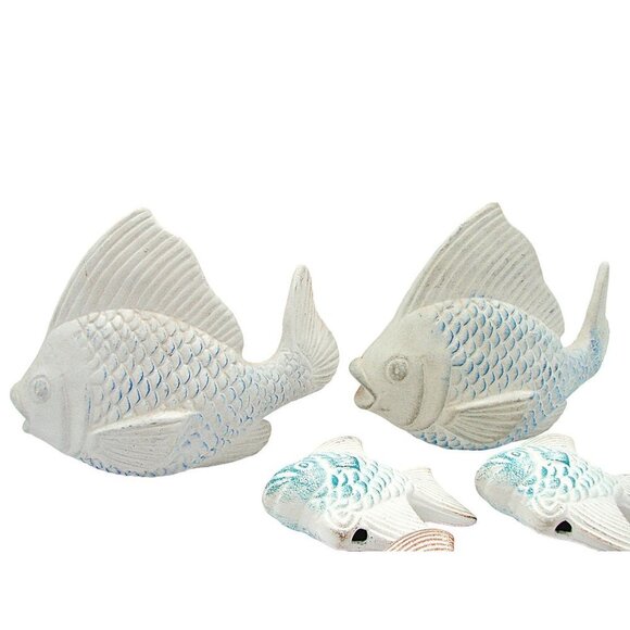 Vintage Set 6 Fish Sculptures Cast Plaster Ceramic Pottery Hand Painted Nautical - Picture 6 of 9